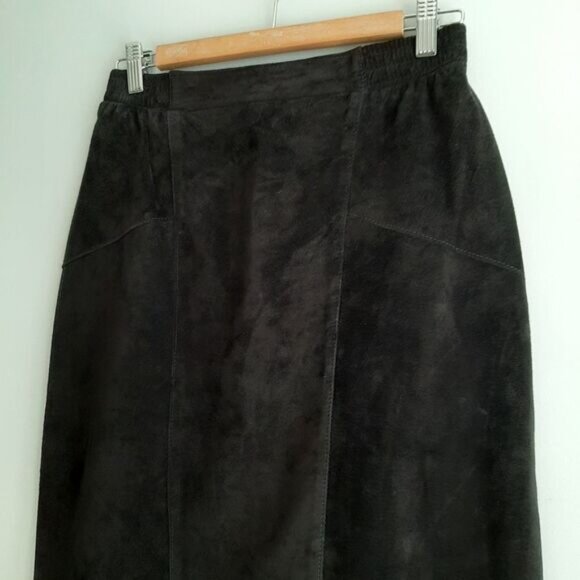 BIANCA 100% Genuine Suede Leather Pencil Knee Length Skirt Black Sz M - Picture 6 of 14